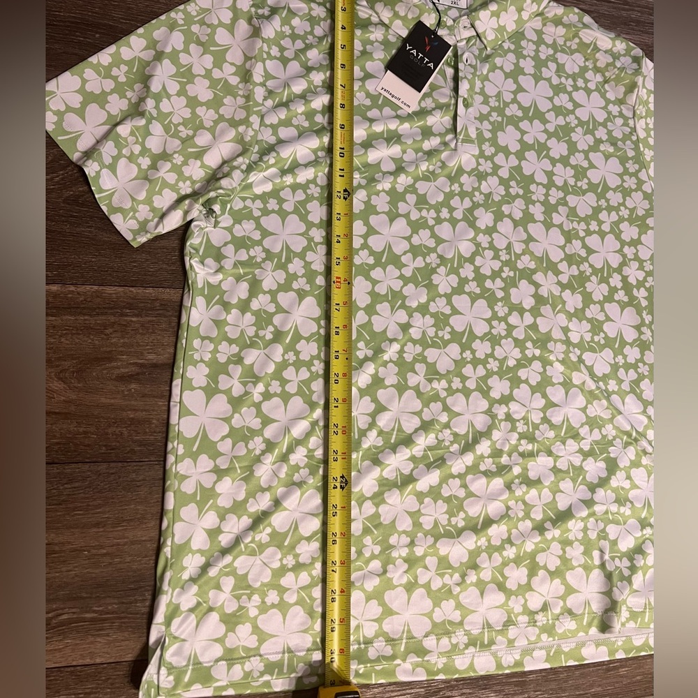 YATTA Golf Men’s Cloverfield All Over St. Patricks Day Green Polo Shirt Size 2XL - Picture 5 of 6